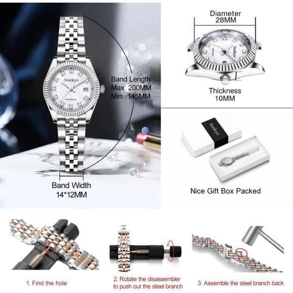 ?Women Silver Solid Stainless Steel Band Ladies Dress Watch Calendar Watch main image 5